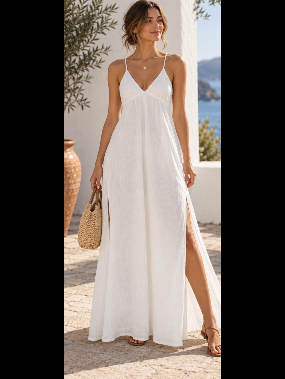 J. Crew White V-Neck Spaghetti Strap Maxi with Side Slits